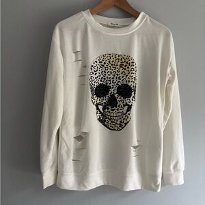 Blooming Jelly Distressed Leopard Skull Sweatshirt White Size S